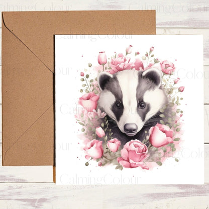 Badger with Roses | Mother's Day Card | Calming Colour