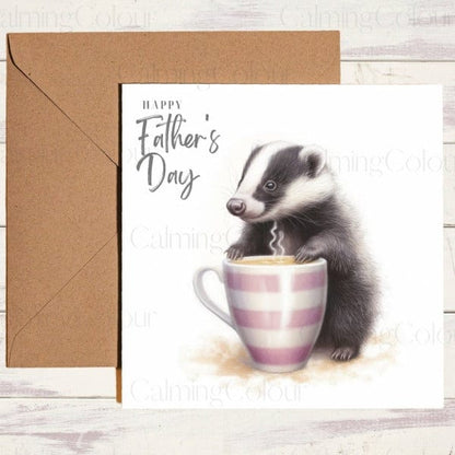 Badger with TeaCup | Father's Day Card | Calming Colour