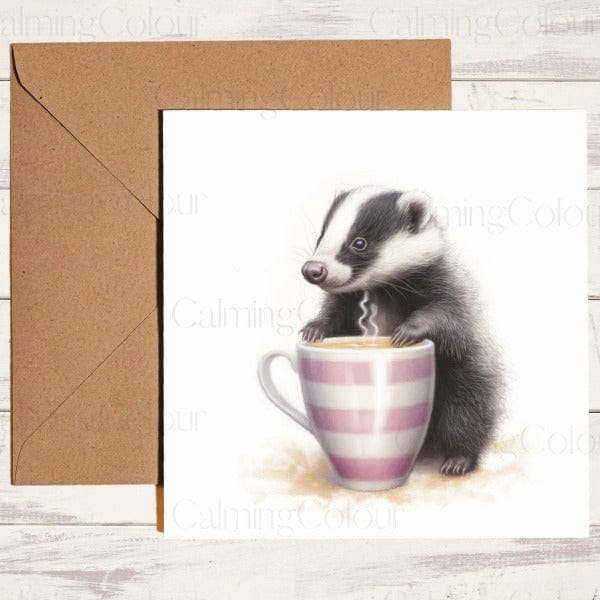 Badger with TeaCup | Father's Day Card | Calming Colour