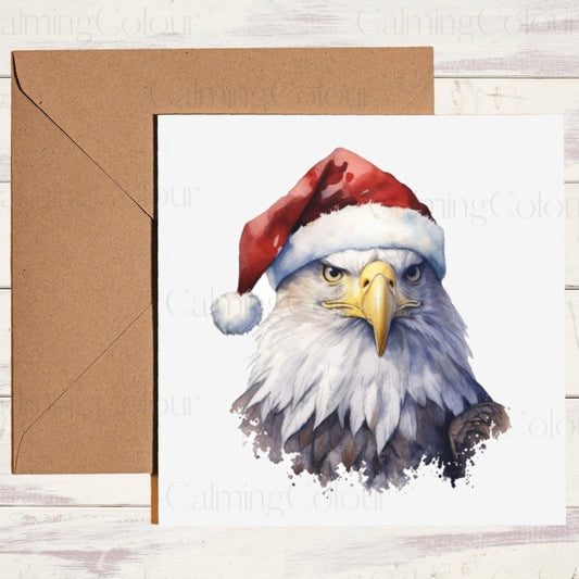 Bald Eagle wearing Red Santa Hat | Christmas Card | Calming Colour