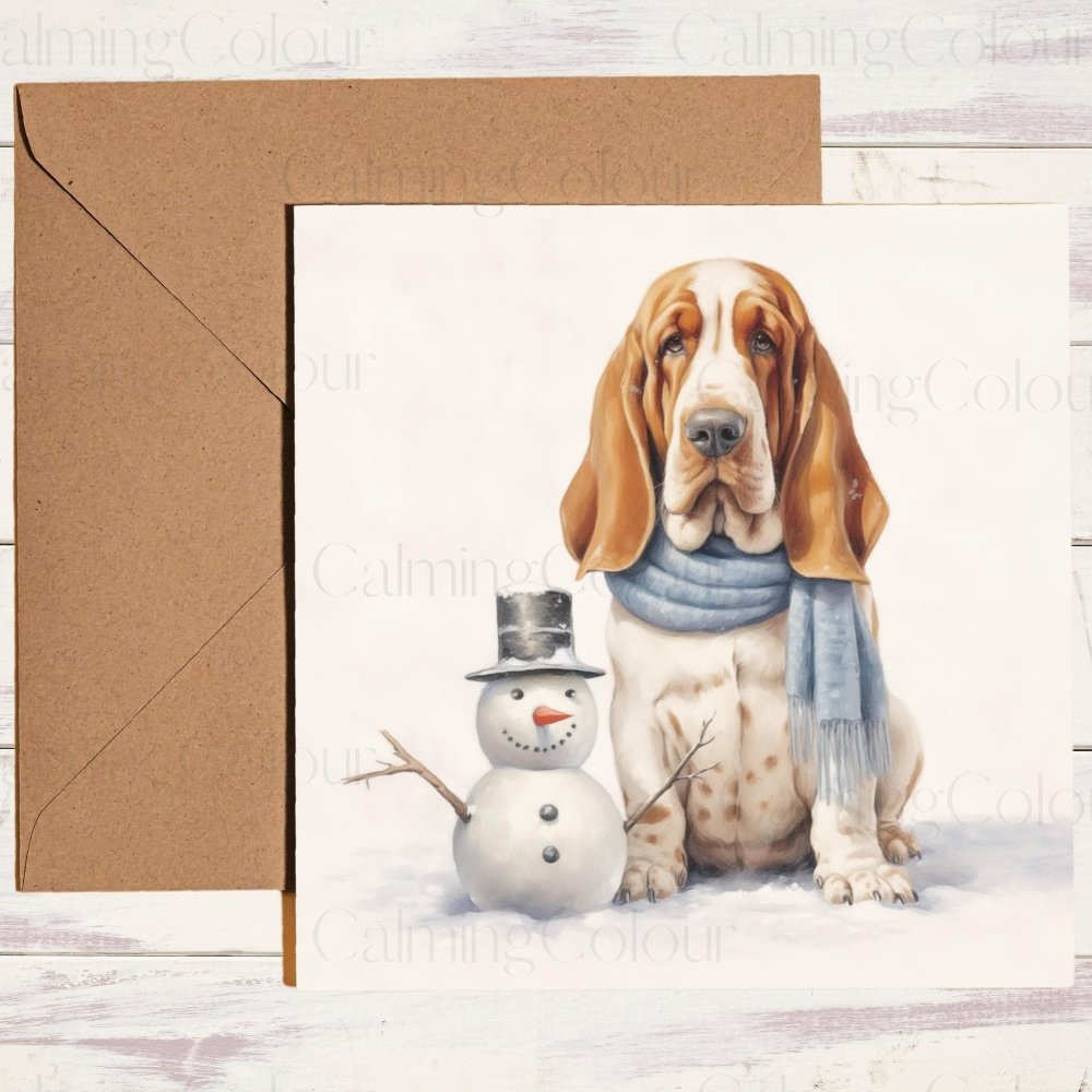 Basset Hound in the Snow | Christmas Card | Calming Colour