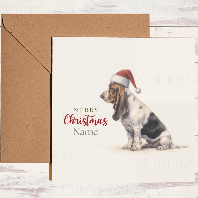 Basset Hound with Santa Hat | Christmas Card | Christmas Card