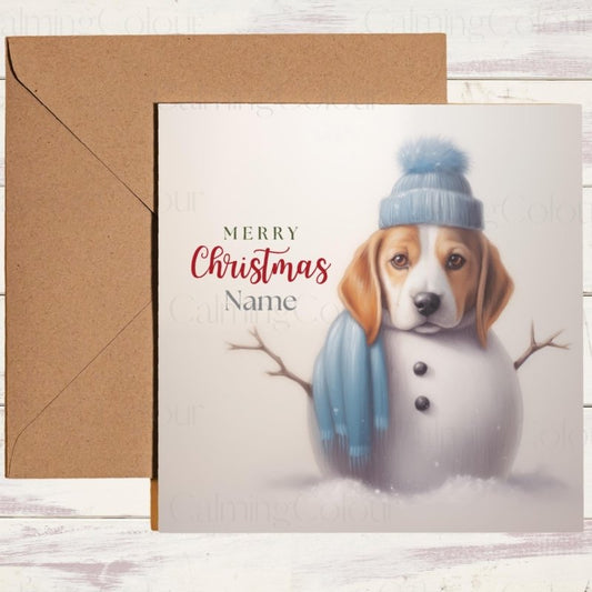 Personalised Beagle Christmas card with name