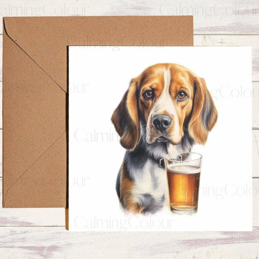 Beagle with a Pint Glass | Greeting Card | Birthday Card | Calming Colour