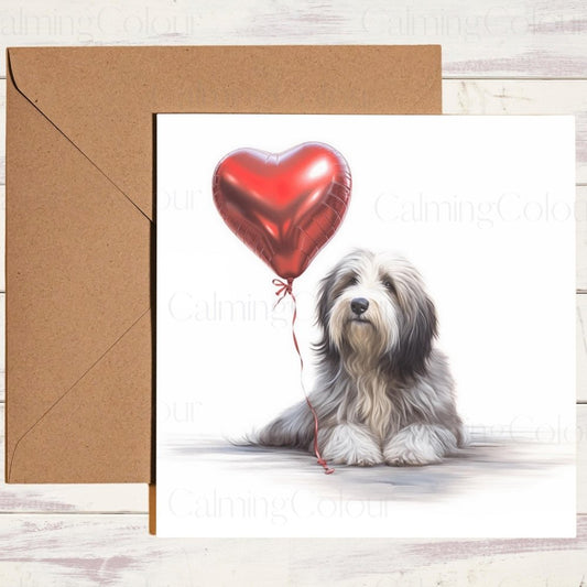 Bearded Collie Valentines Card | With Love | Anniversary | Calming Colour