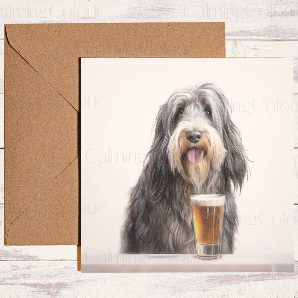 Bearded Collie with a Pint Glass | Greeting Card | Birthday Card | Calming Colour