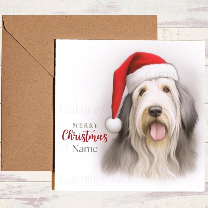 Bearded Collie with a Santa Hat | Christmas Card | Christmas Card