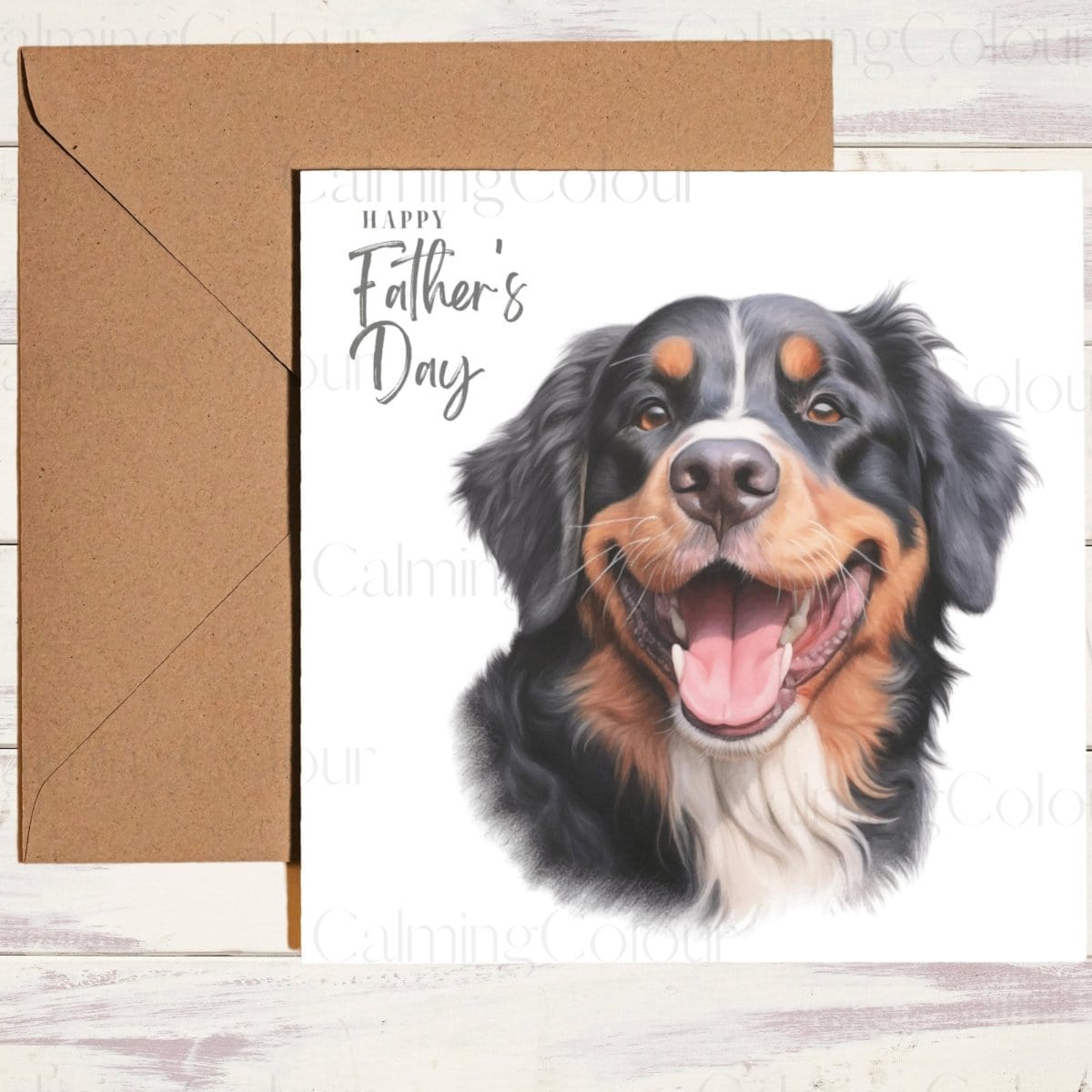 Bernese Mountain Dog Smiling | Father's Day Card | Calming Colour