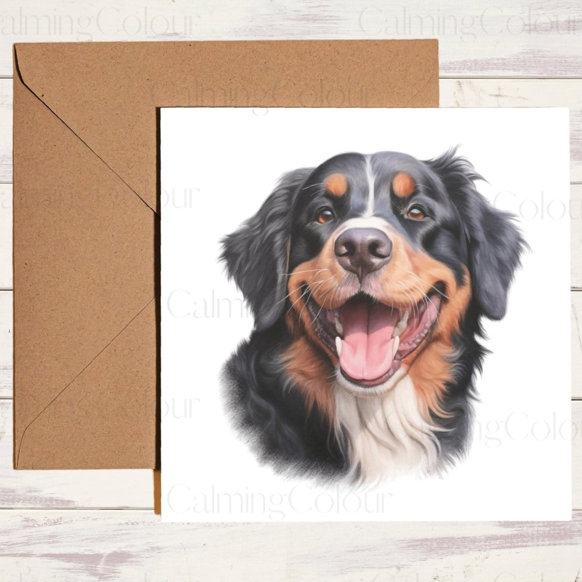 Bernese Mountain Dog Smiling | Father's Day Card | Calming Colour