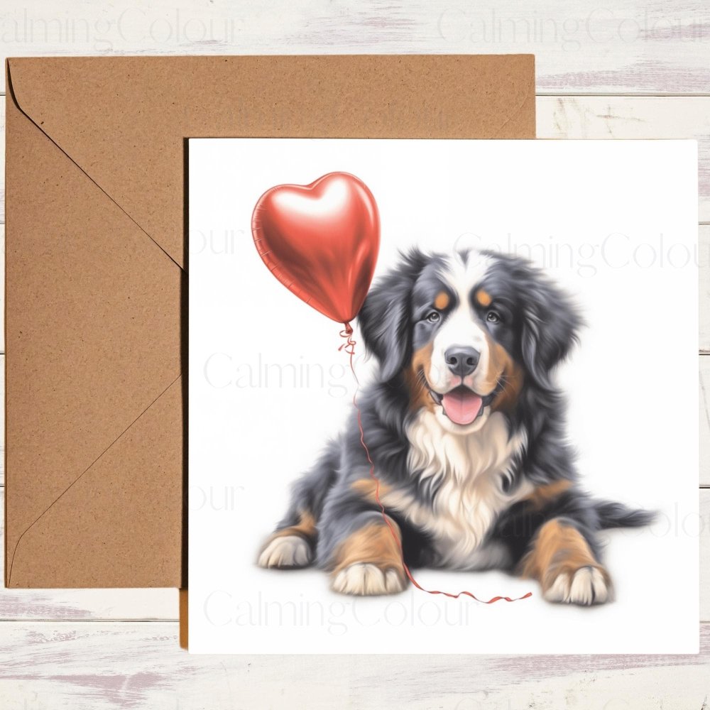 Bernese Mountain Dog Valentines Card | With Love | Calming Colour