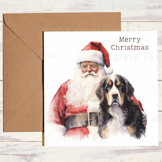 Bernese Mountain Dog with Father Christmas | Christmas Card | Christmas Card