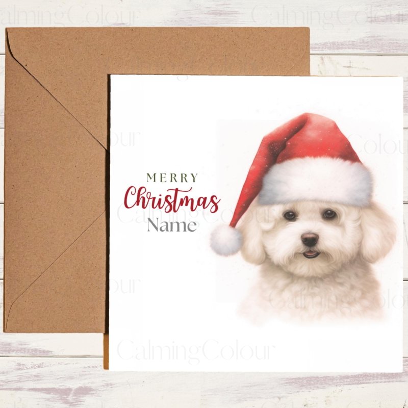 Bichon Frise with Santa Hat |Christmas Card | Christmas Card
