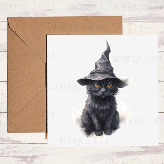 Black Cat wearing Witches Hat | Halloween Card | Halloween Card