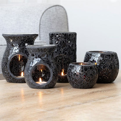 Black Crackle Glass Pillar Oil Burner | Calming Colour