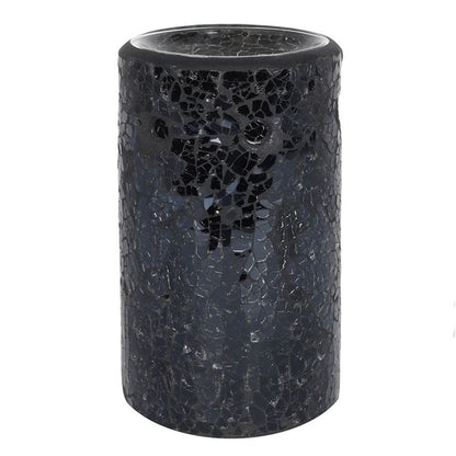 Black Crackle Glass Pillar Oil Burner | Calming Colour