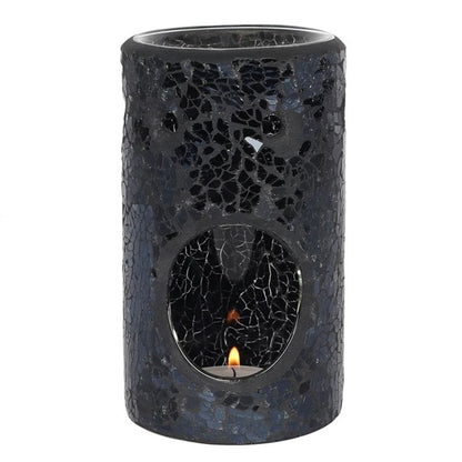 Black Crackle Glass Pillar Oil Burner | Calming Colour