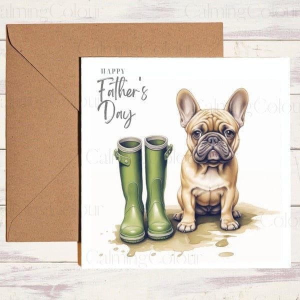 Black French Bulldog | Green Wellingtons | Father's Day Card | Calming Colour