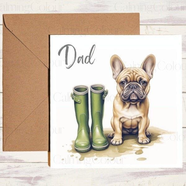 Black French Bulldog | Green Wellingtons | Father's Day Card | Calming Colour