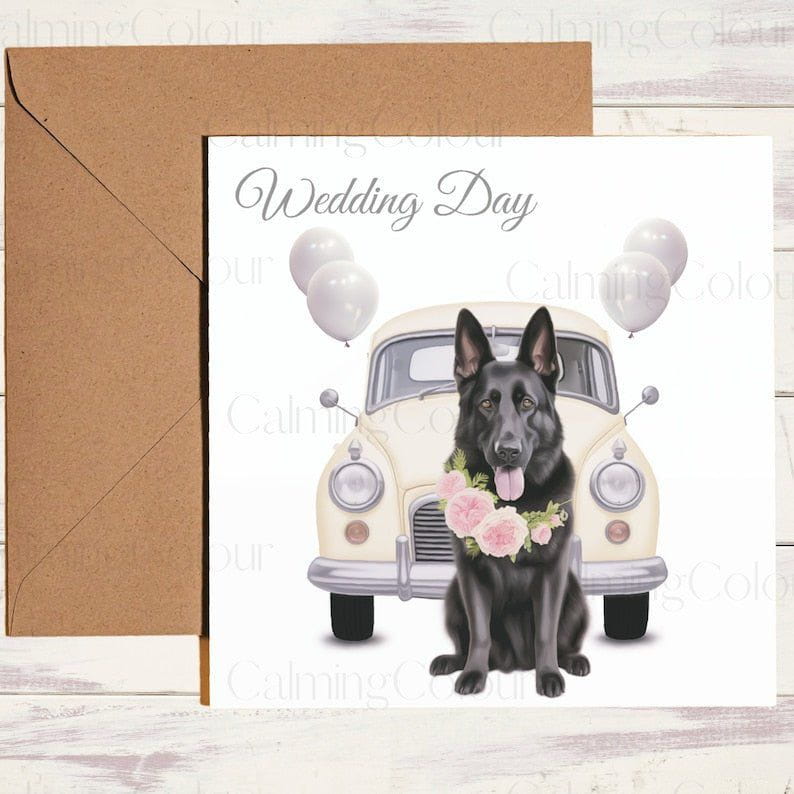 Black German Shepherd and Wedding Car | Wedding Card | Calming Colour