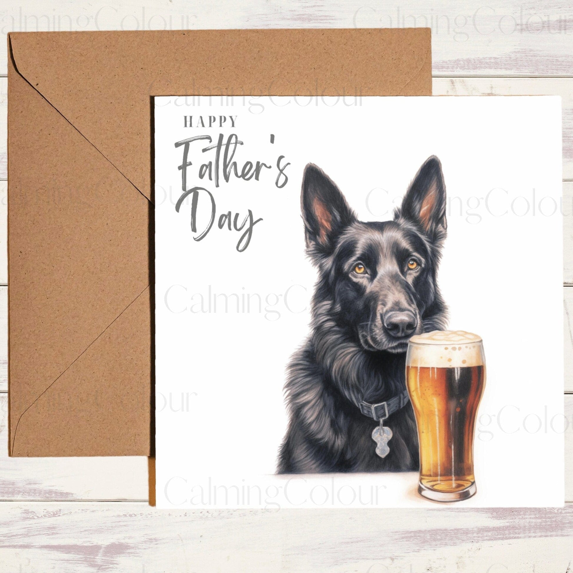 Black German Shepherd with Pint Glass | Father's Day Card | Calming Colour