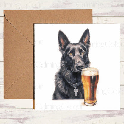 Black German Shepherd with Pint Glass | Father's Day Card | Calming Colour