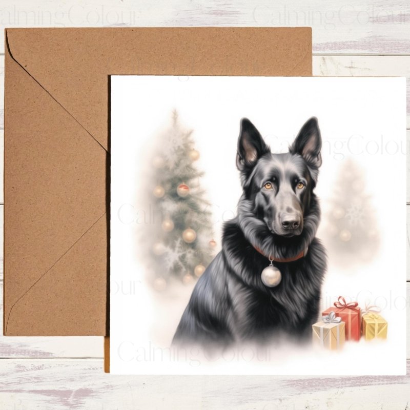 Black German Shepherd | Festive Christmas Greeting Card | Christmas Card