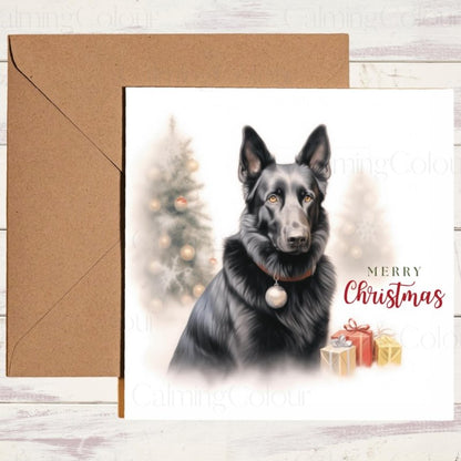 Black German Shepherd | Festive Christmas Greeting Card | Christmas Card
