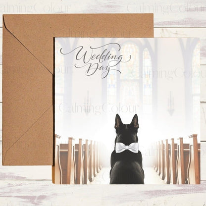 Black German Shepherd in Church | Dog Wedding Card | Calming Colour