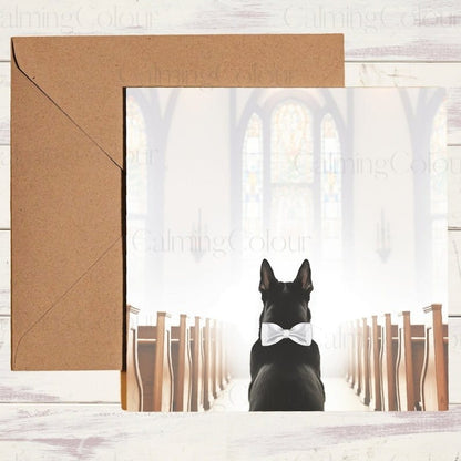 Black German Shepherd in Church | Dog Wedding Card | Calming Colour