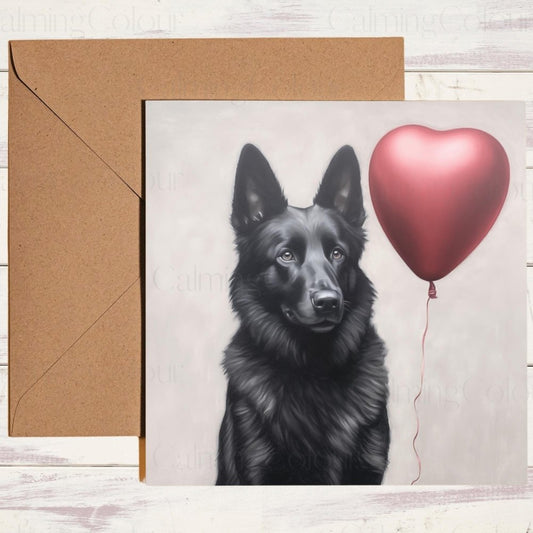 Black German Shepherd Valentines Card | With Love | Anniversary | Calming Colour