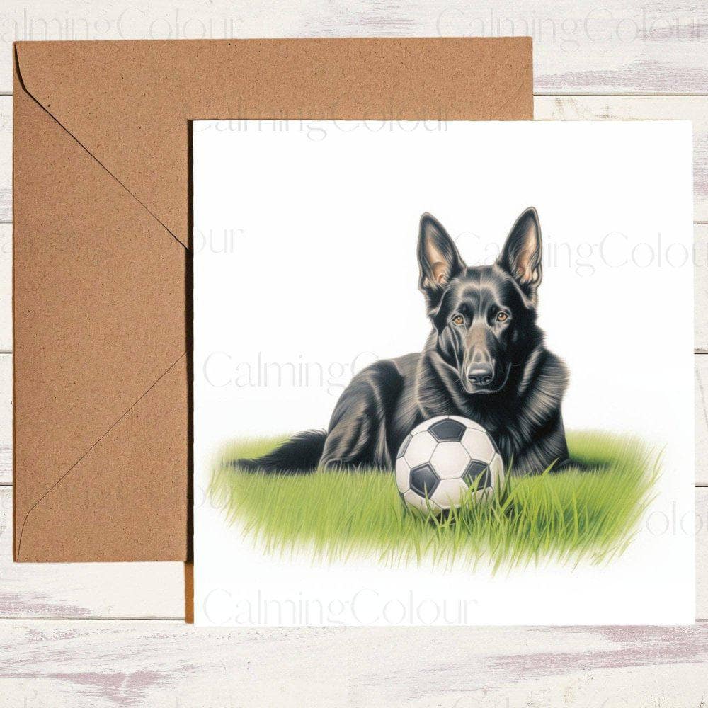 Black German Shepherd with a Ball | Greeting Card | Birthday Card | Calming Colour