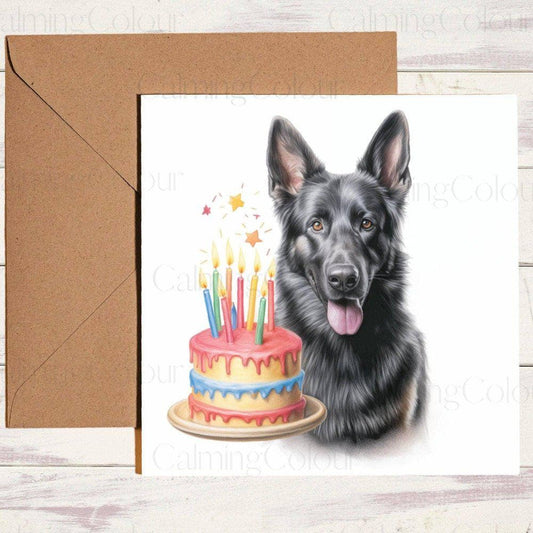 Black German Shepherd with a Birthday Cake | Birthday Card | Birthday Card