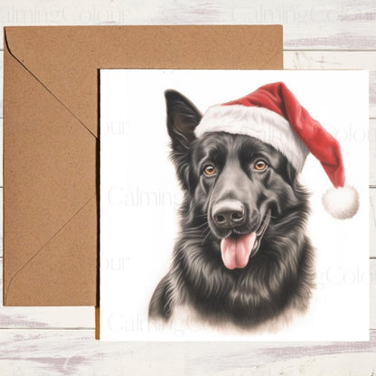 Black German Shepherd with a Santa Hat | Christmas Card | Christmas Card