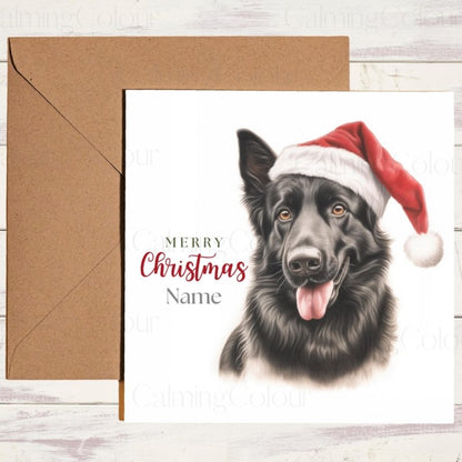 Black German Shepherd with a Santa Hat | Christmas Card | Christmas Card