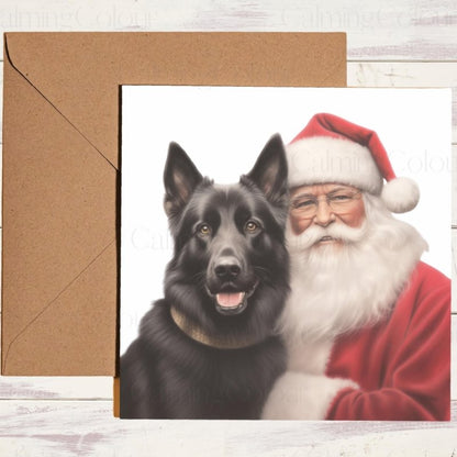 Black German Shepherd with Santa | Christmas Card | Christmas Card