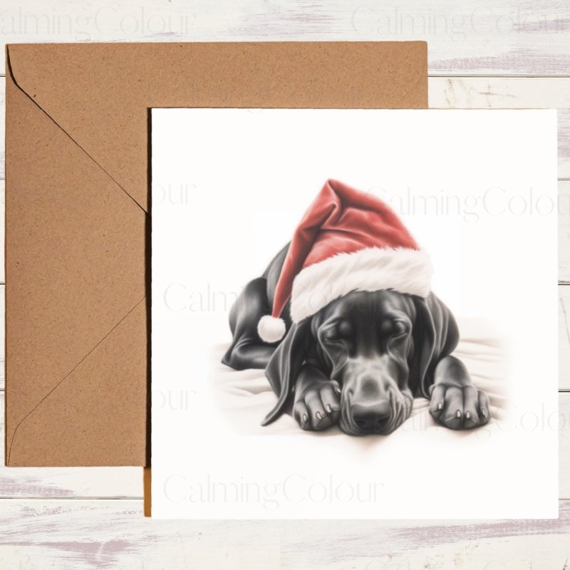 Black Great Dane Asleep in Santa Hat | Christmas Card | Christmas Card