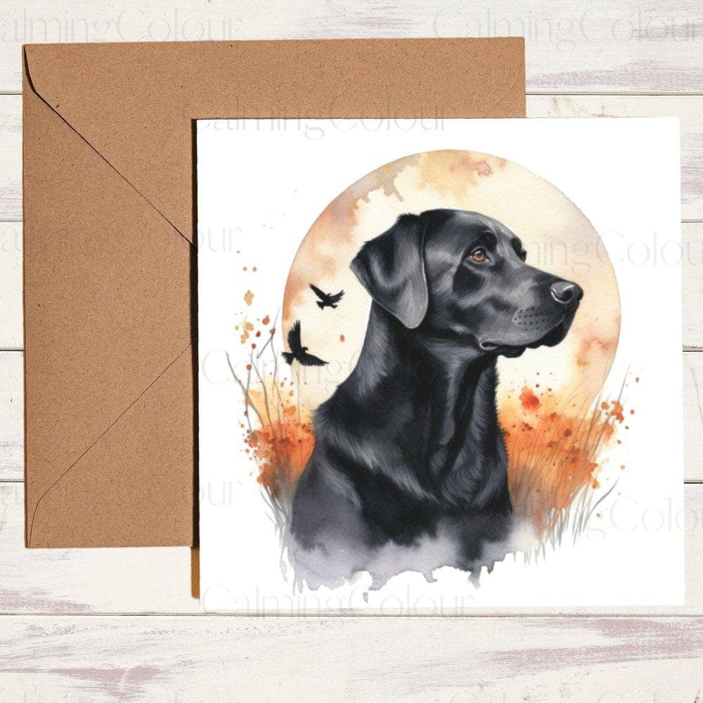 Black Labrador Autumn Birthday Card | Card for Dog Lover | Calming Colour