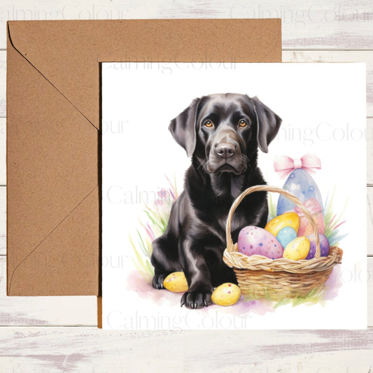 Black Labrador with Easter Basket | Easter Card | Calming Colour