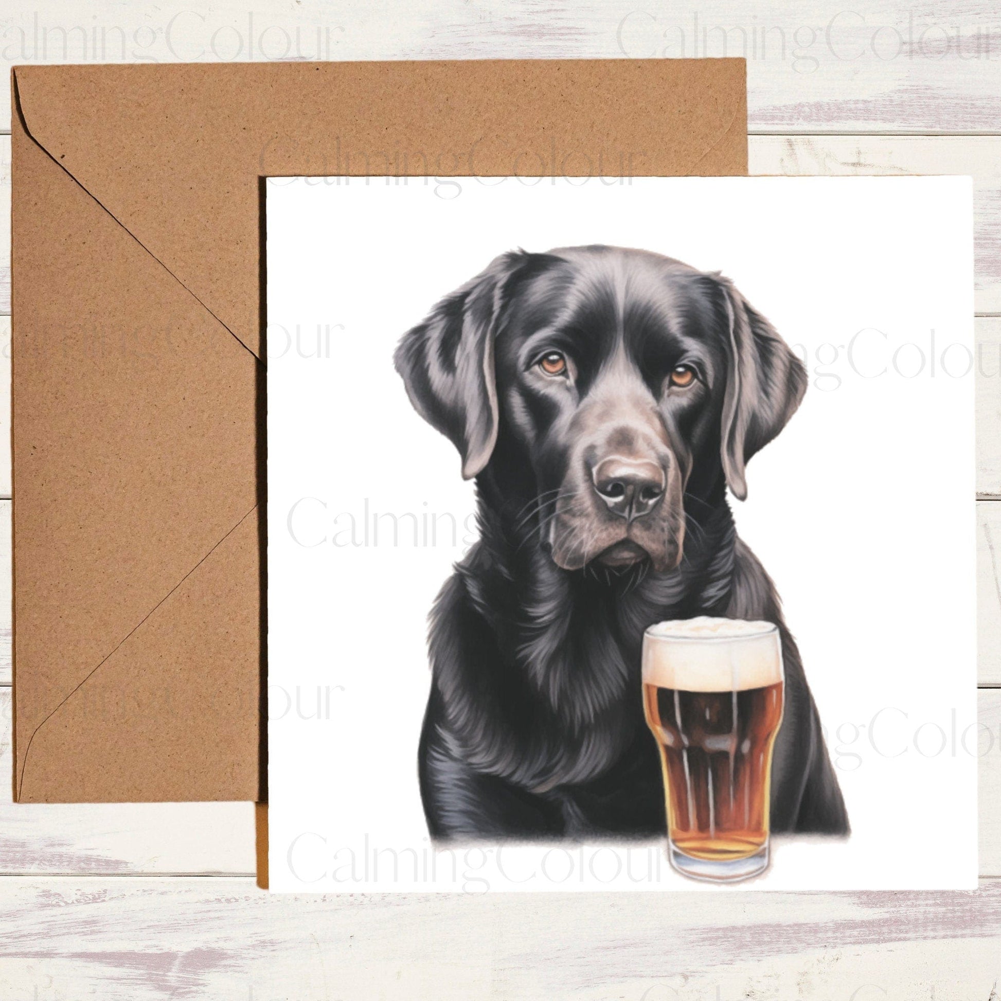 Black Labrador with Pint Glass | Father's Day Card | Calming Colour