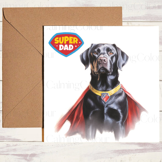 Black Labrador as Superhero | Father's Day Card | Calming Colour