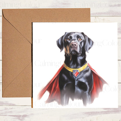 Black Labrador as Superhero | Father's Day Card | Calming Colour