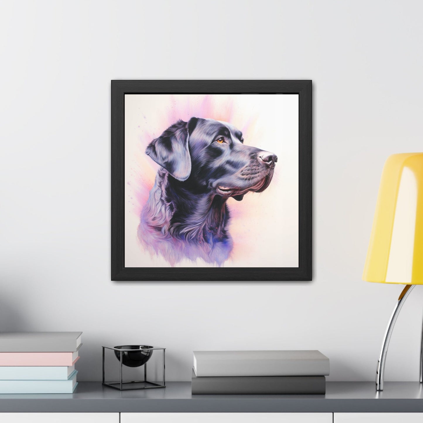 Black Labrador - FRAMED Print "Dreamlike Dignity: Vibrant Labrador Retriever Portrait" | Calming Colour