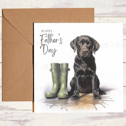 Black Labrador | Green Wellingtons | Father's Day Card | Calming Colour