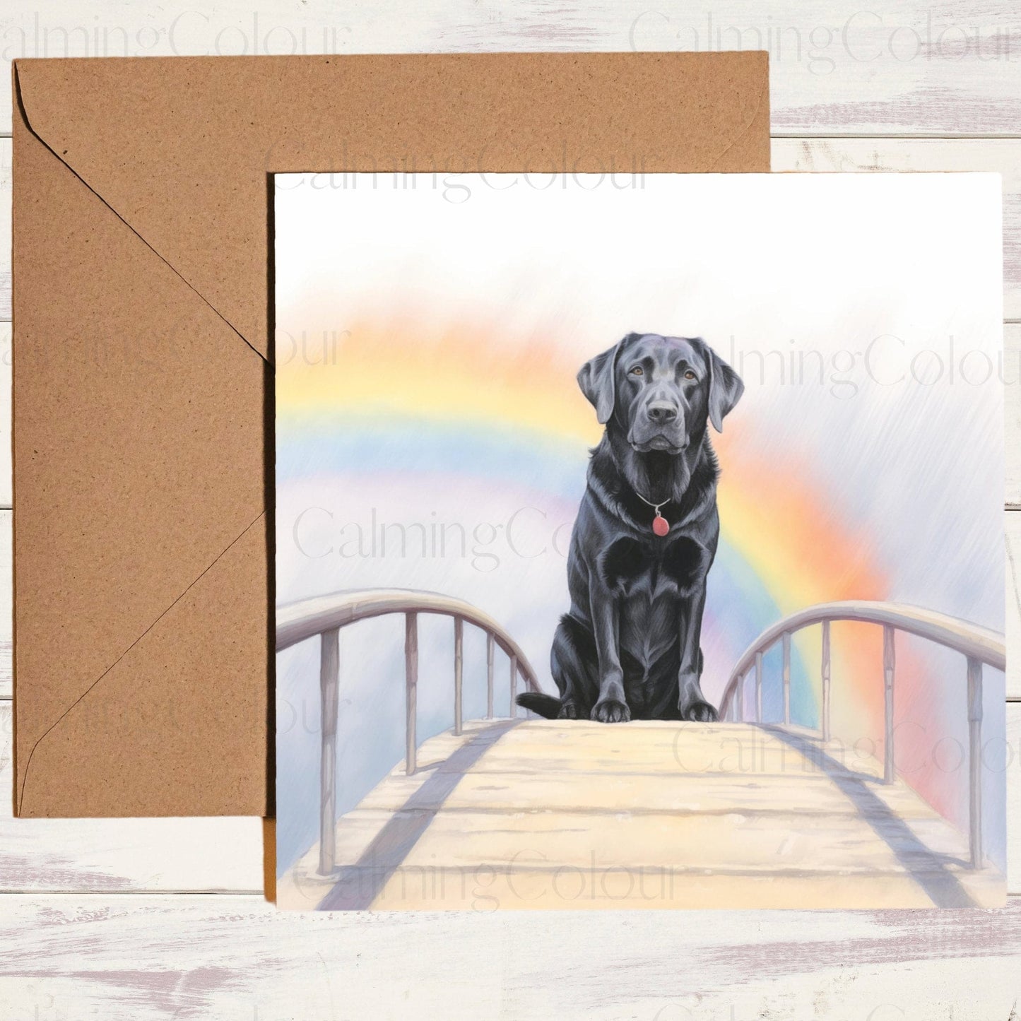 Black Labrador on Bridge | Greeting Card | Calming Colour