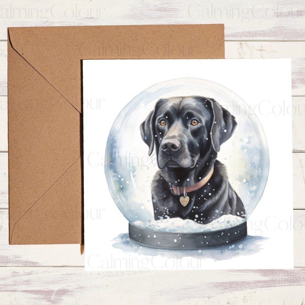 Black Labrador in a Snow Globe | Christmas Card | Calming Colour