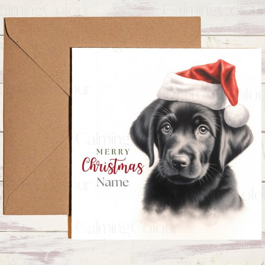 Black Labrador Puppy | Red Santa Hat Christmas Card | Christmas Card