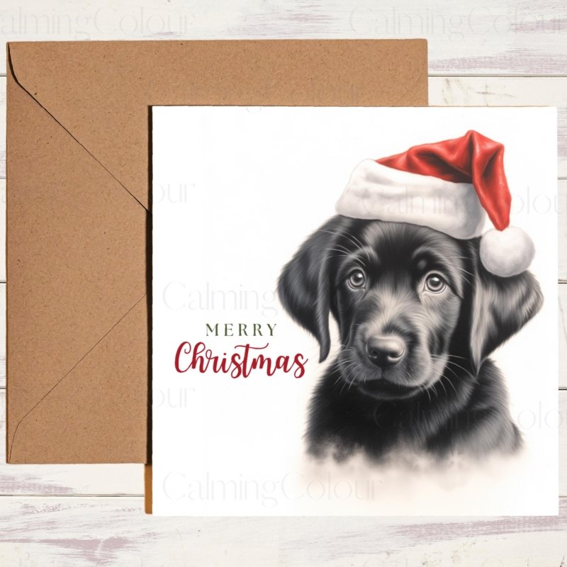 Black Labrador Puppy | Red Santa Hat Christmas Card | Christmas Card