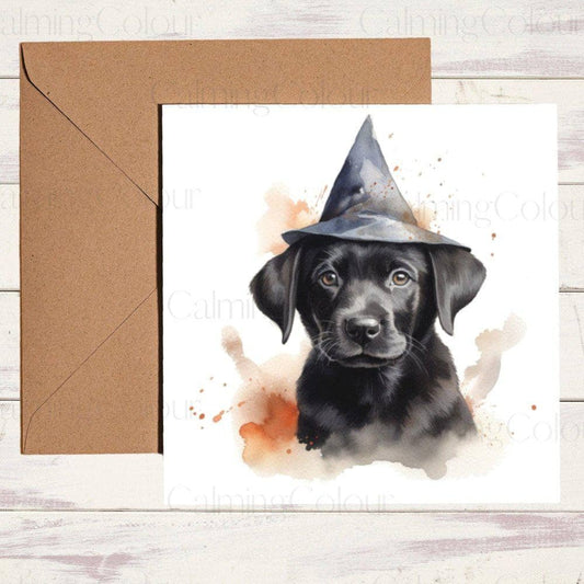 Black Labrador Puppy wearing Witches Hat | Birthday Card | Birthday Card