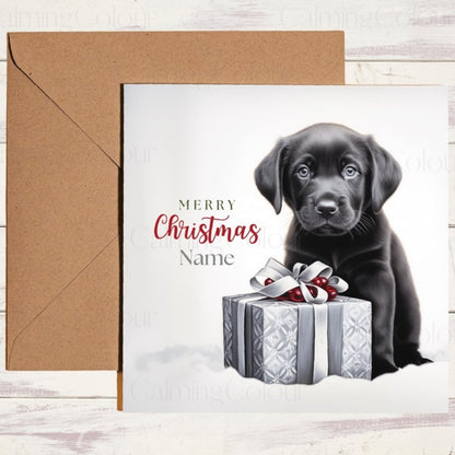 Black Labrador Puppy with Festive Gift | Christmas Card | Christmas Card