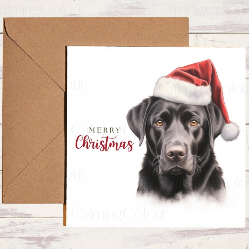 Black Labrador | Red Santa Hat Christmas Card | Christmas Card